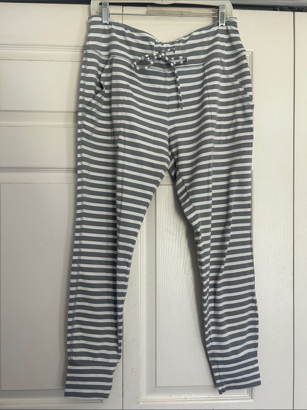 Grace & Lace Gray and White Striped Leggings